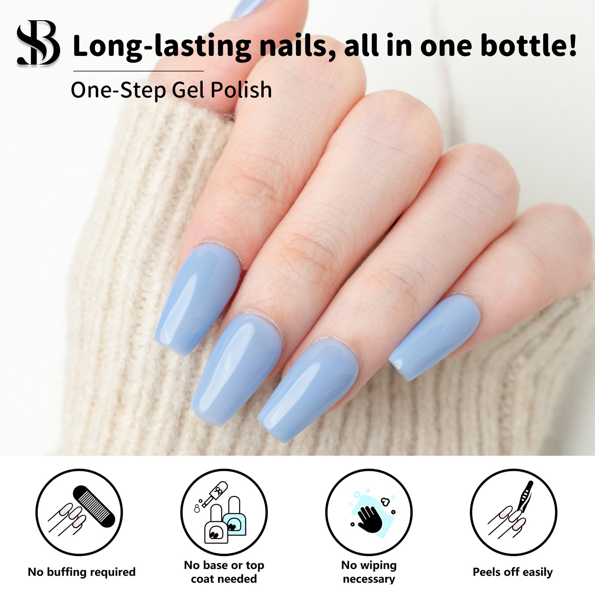One-Step Gel Polish 3-in-1 | No Base or Top Coat Needed No Sanding UV/LED Compatible Easy Removal 15ml (#46 Sheer Twilight Blue)