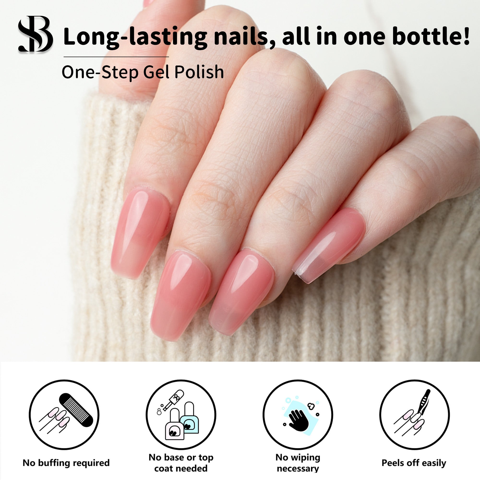 One-Step Gel Polish 3-in-1 | No Base or Top Coat Needed No Sanding UV/LED Compatible Easy Removal 15ml (#08 Sheer Rose Petal)