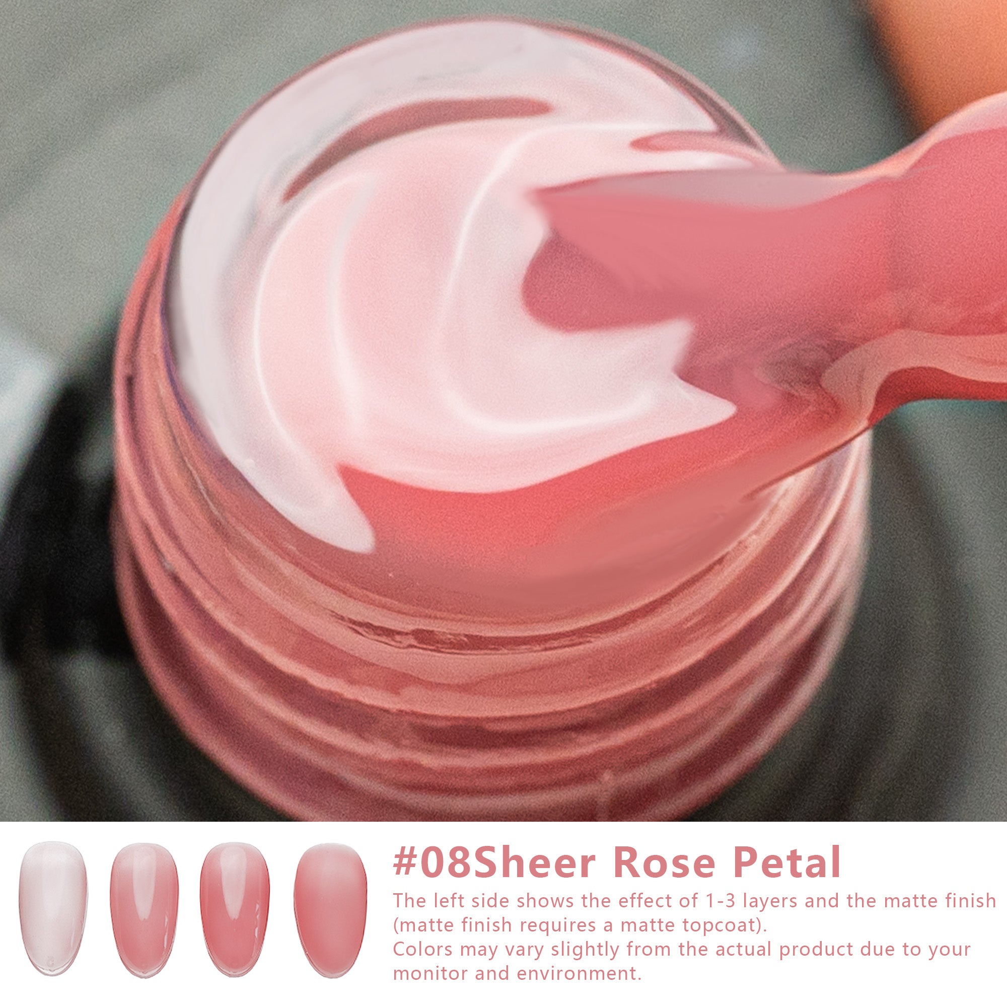 One-Step Gel Polish 3-in-1 | No Base or Top Coat Needed No Sanding UV/LED Compatible Easy Removal 15ml (#08 Sheer Rose Petal)