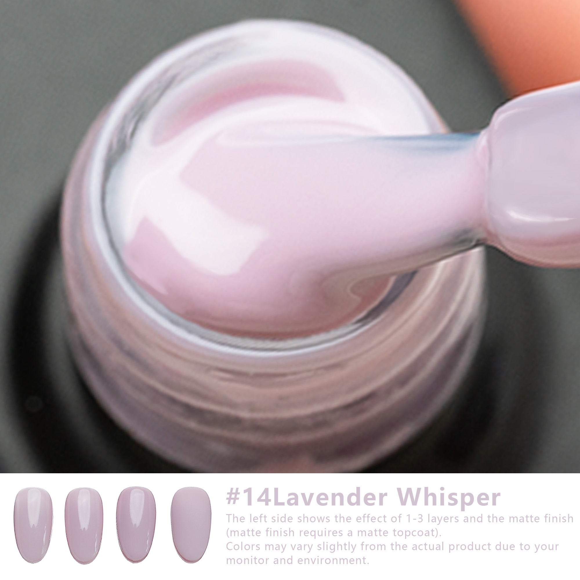 One-Step Gel Polish 3-in-1 | No Base or Top Coat Needed No Sanding UV/LED Compatible Easy Removal 15ml (#14 Lavender Whisper)