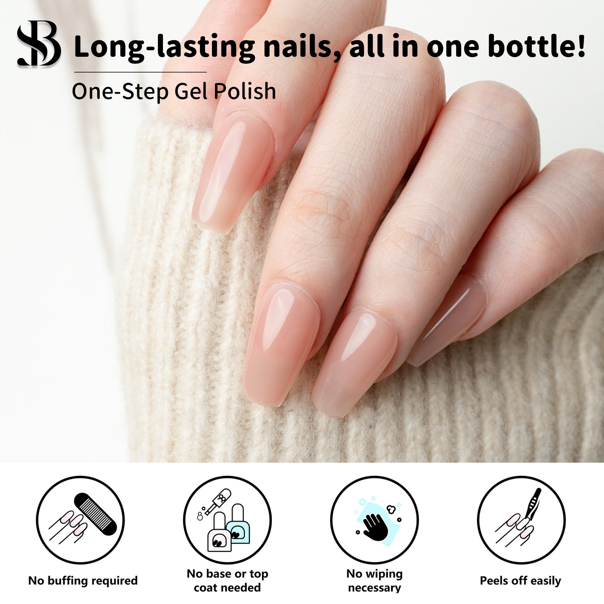 One-Step Gel Polish 3-in-1 | No Base or Top Coat Needed No Sanding UV/LED Compatible Easy Removal 15ml (#01 Sheer Nude Blush)