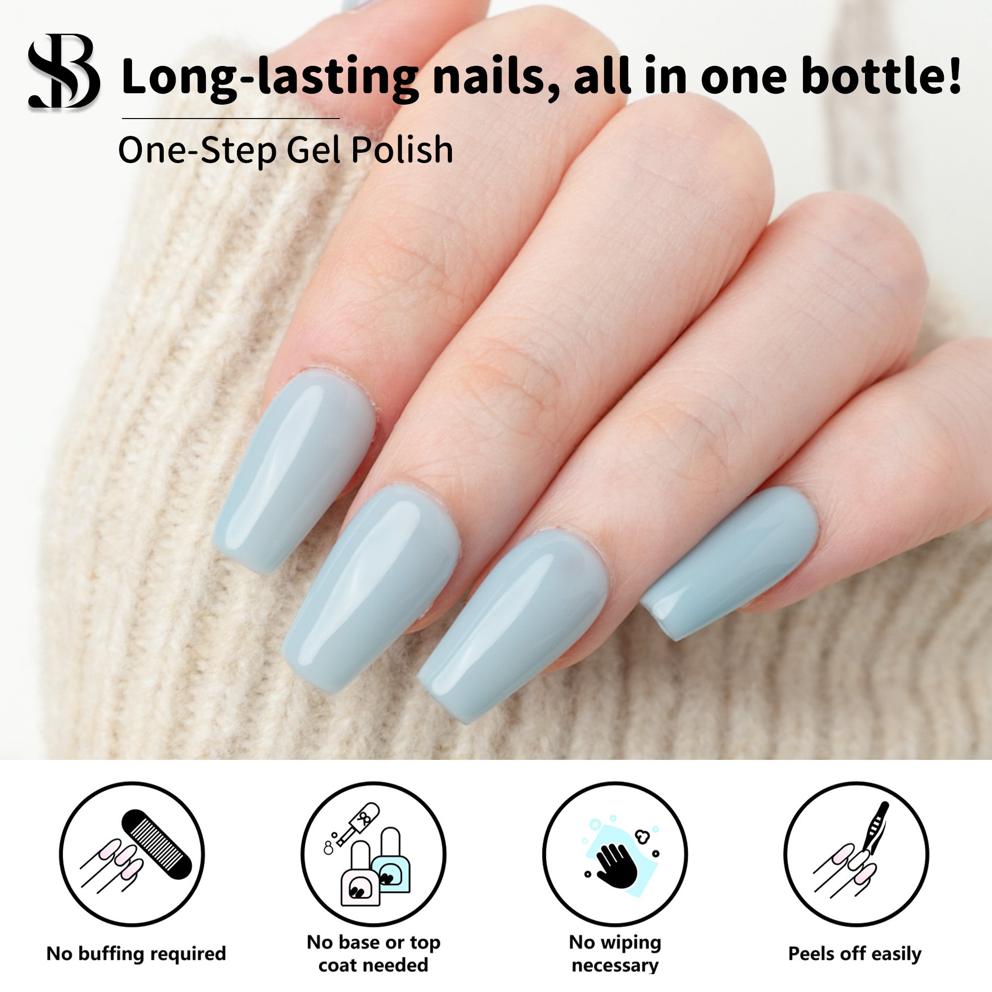 One-Step Gel Polish 3-in-1 | No Base or Top Coat Needed No Sanding UV/LED Compatible Easy Removal 15ml (#43 Misty Morning Blue)