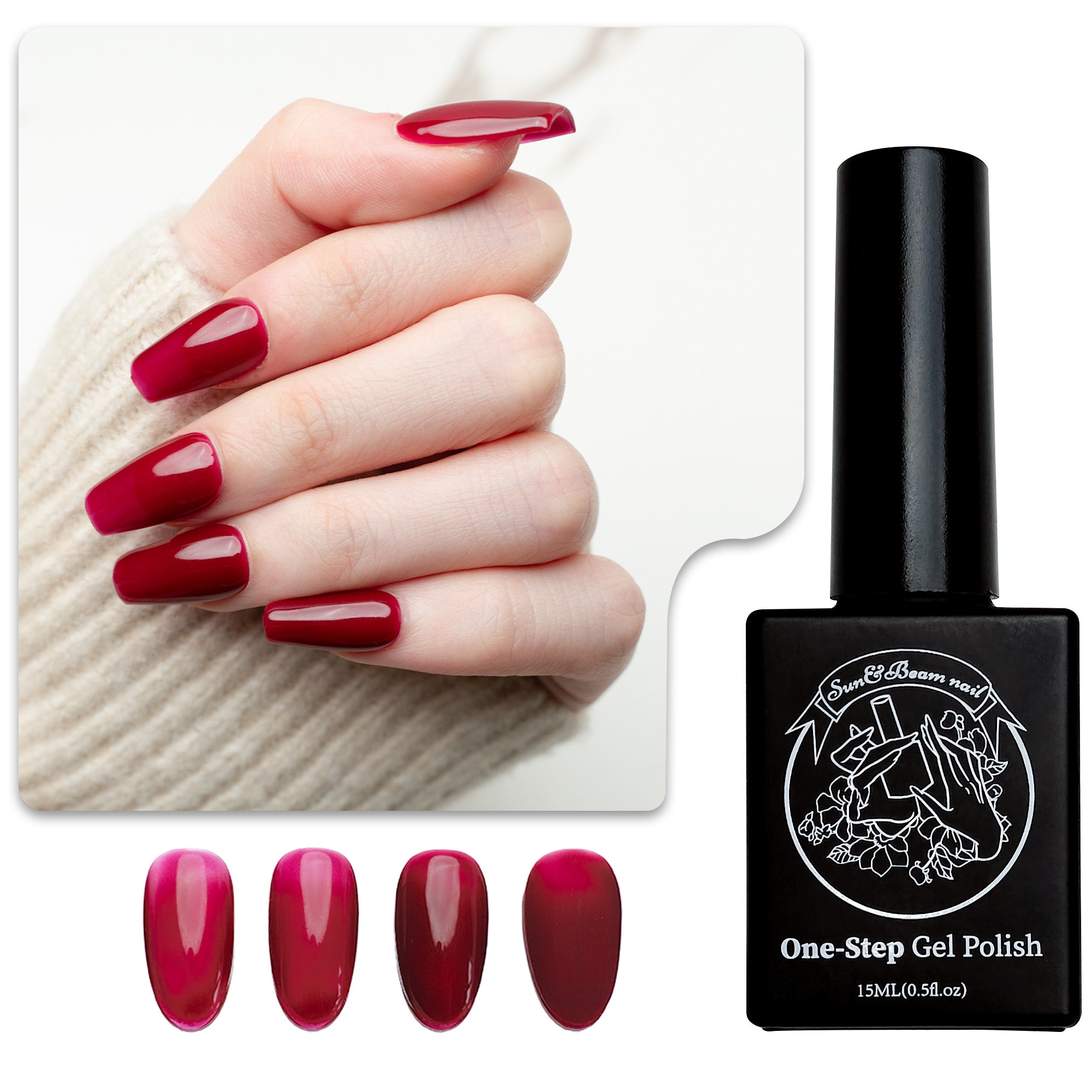 One-Step Gel Polish 3-in-1 | No Base or Top Coat Needed No Sanding UV/LED Compatible Easy Removal 15ml (#10 Sheer Berry Jam)