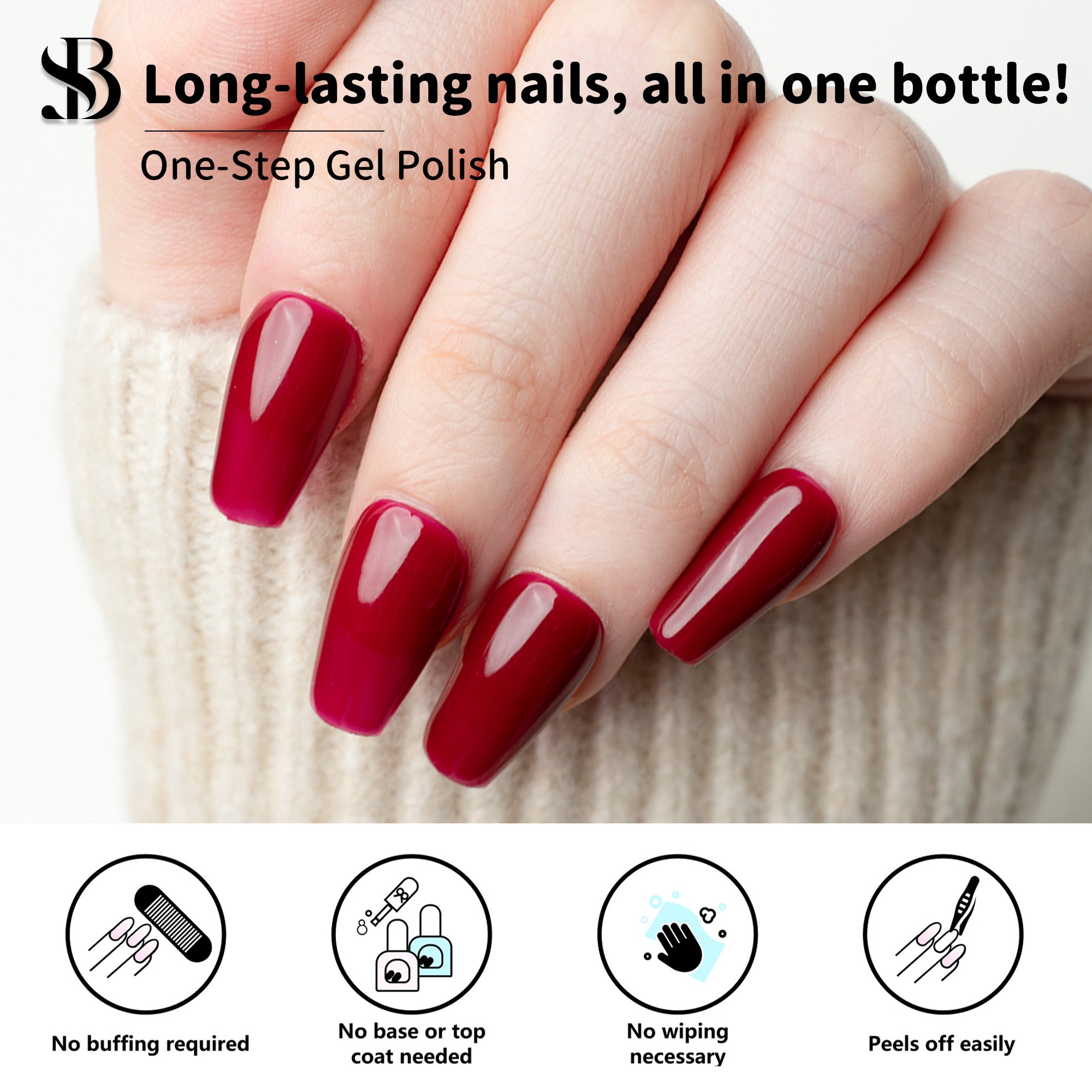 One-Step Gel Polish 3-in-1 | No Base or Top Coat Needed No Sanding UV/LED Compatible Easy Removal 15ml (#10 Sheer Berry Jam)
