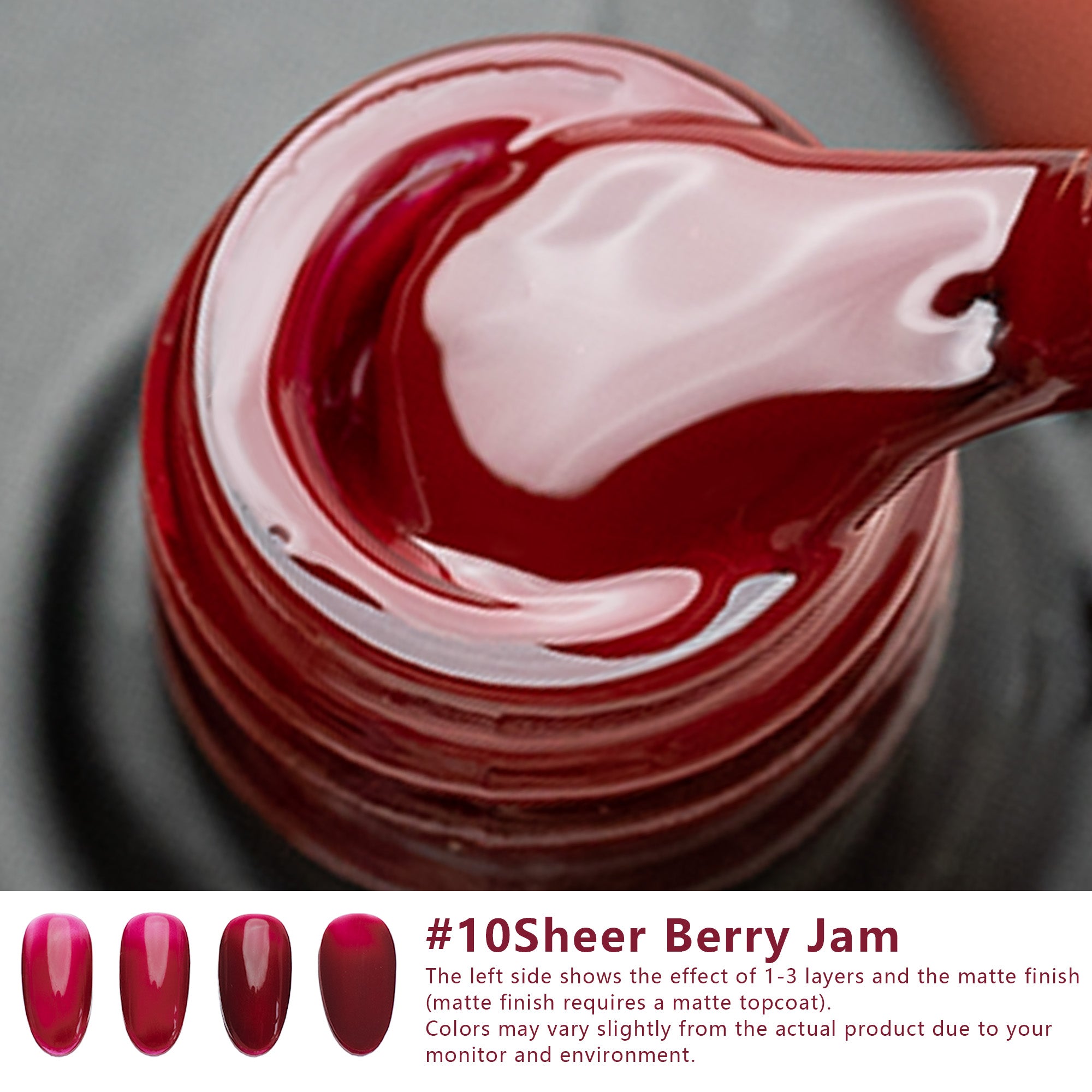 One-Step Gel Polish 3-in-1 | No Base or Top Coat Needed No Sanding UV/LED Compatible Easy Removal 15ml (#10 Sheer Berry Jam)