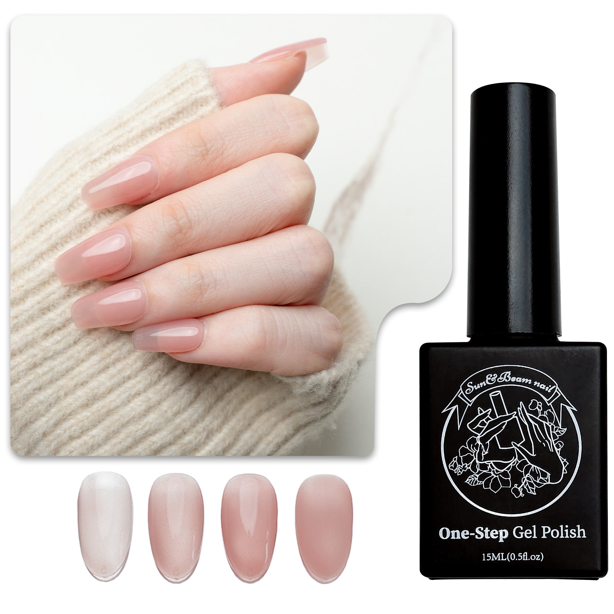 One-Step Gel Polish 3-in-1 | No Base or Top Coat Needed No Sanding UV/LED Compatible Easy Removal 15ml (#07 Sheer Beige Pink)