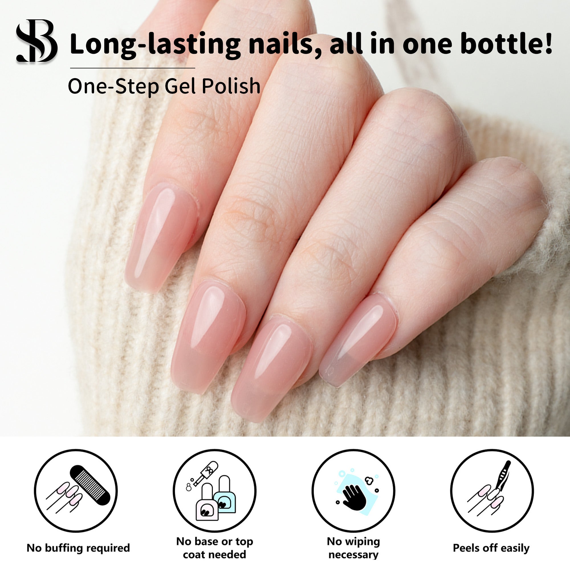 One-Step Gel Polish 3-in-1 | No Base or Top Coat Needed No Sanding UV/LED Compatible Easy Removal 15ml (#07 Sheer Beige Pink)