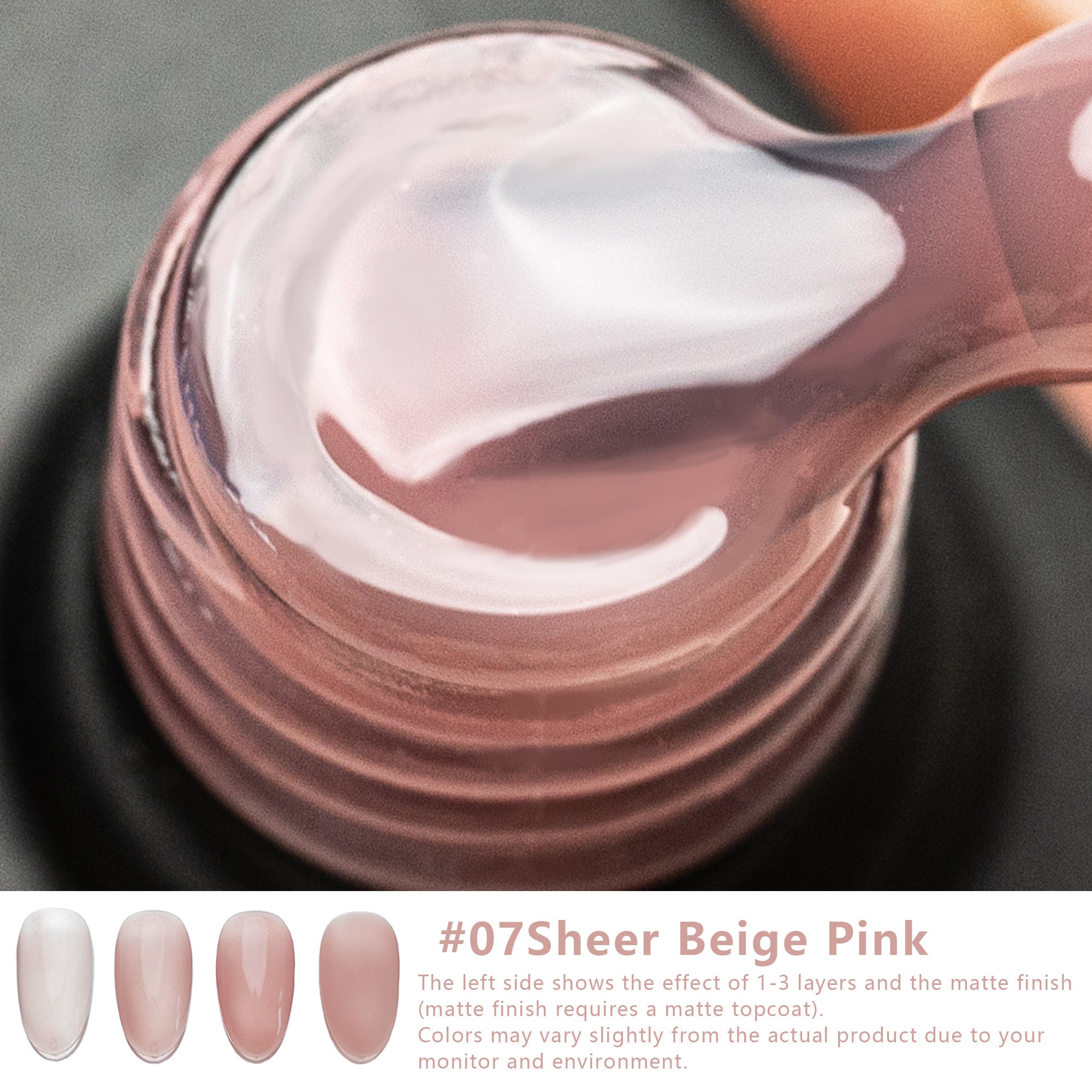One-Step Gel Polish 3-in-1 | No Base or Top Coat Needed No Sanding UV/LED Compatible Easy Removal 15ml (#07 Sheer Beige Pink)