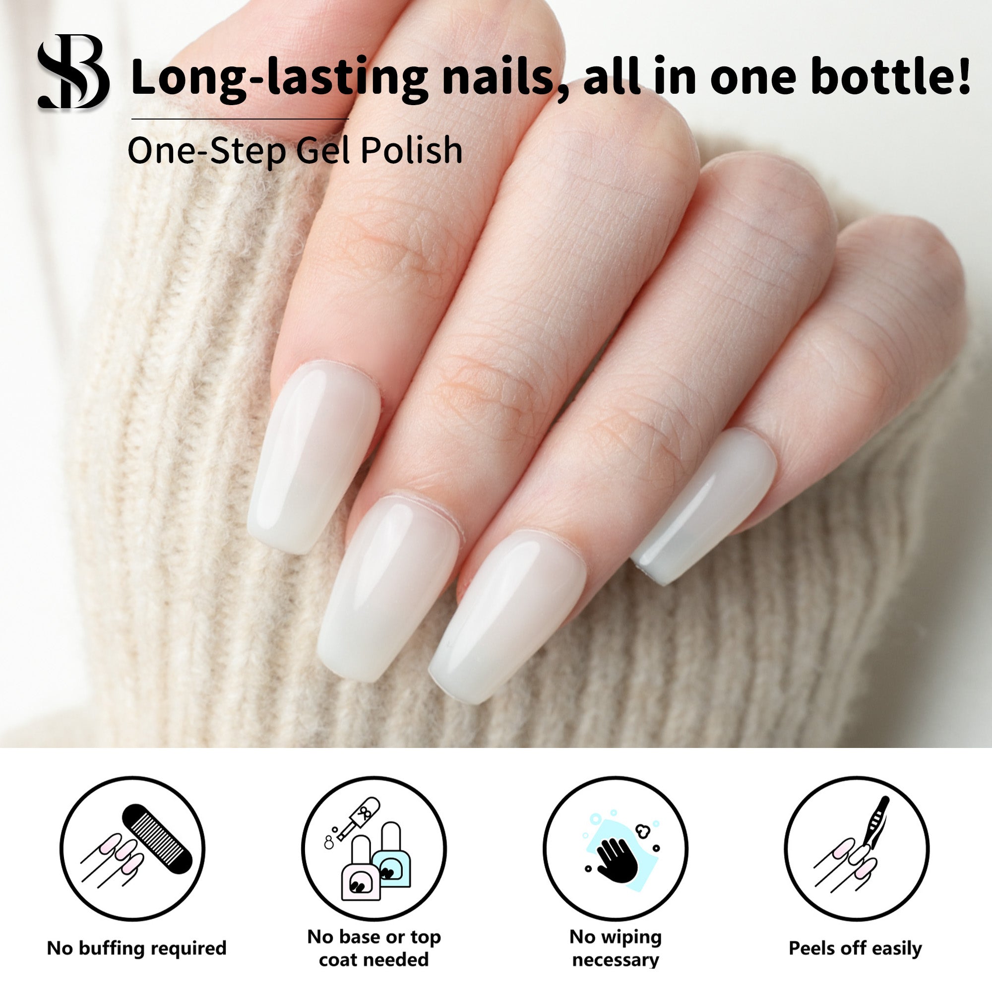 One-Step Gel Polish 3-in-1 | No Base or Top Coat Needed No Sanding UV/LED Compatible Easy Removal 15ml (#20 Sheer Milky White)