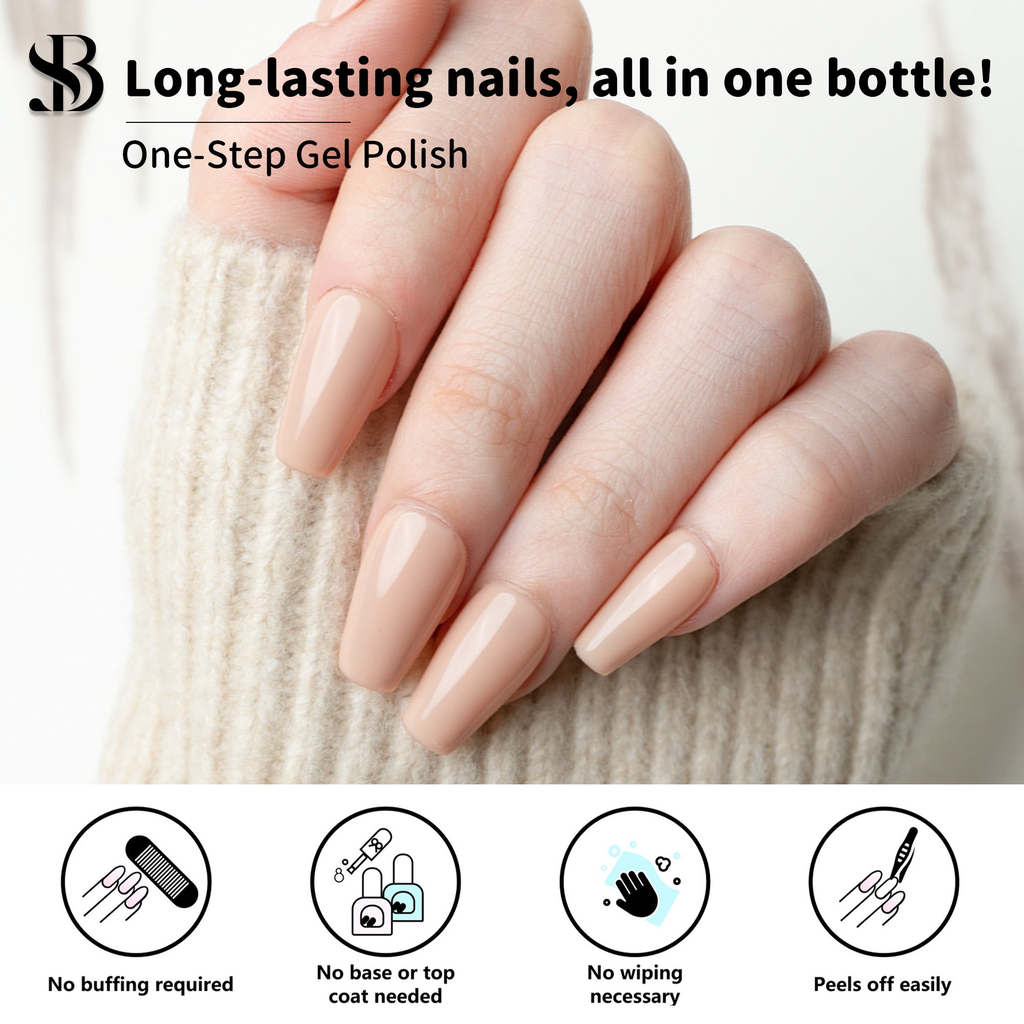 One-Step Gel Polish 3-in-1 | No Base or Top Coat Needed No Sanding UV/LED Compatible Easy Removal 15ml (#02 Sheer Gray Apricot)