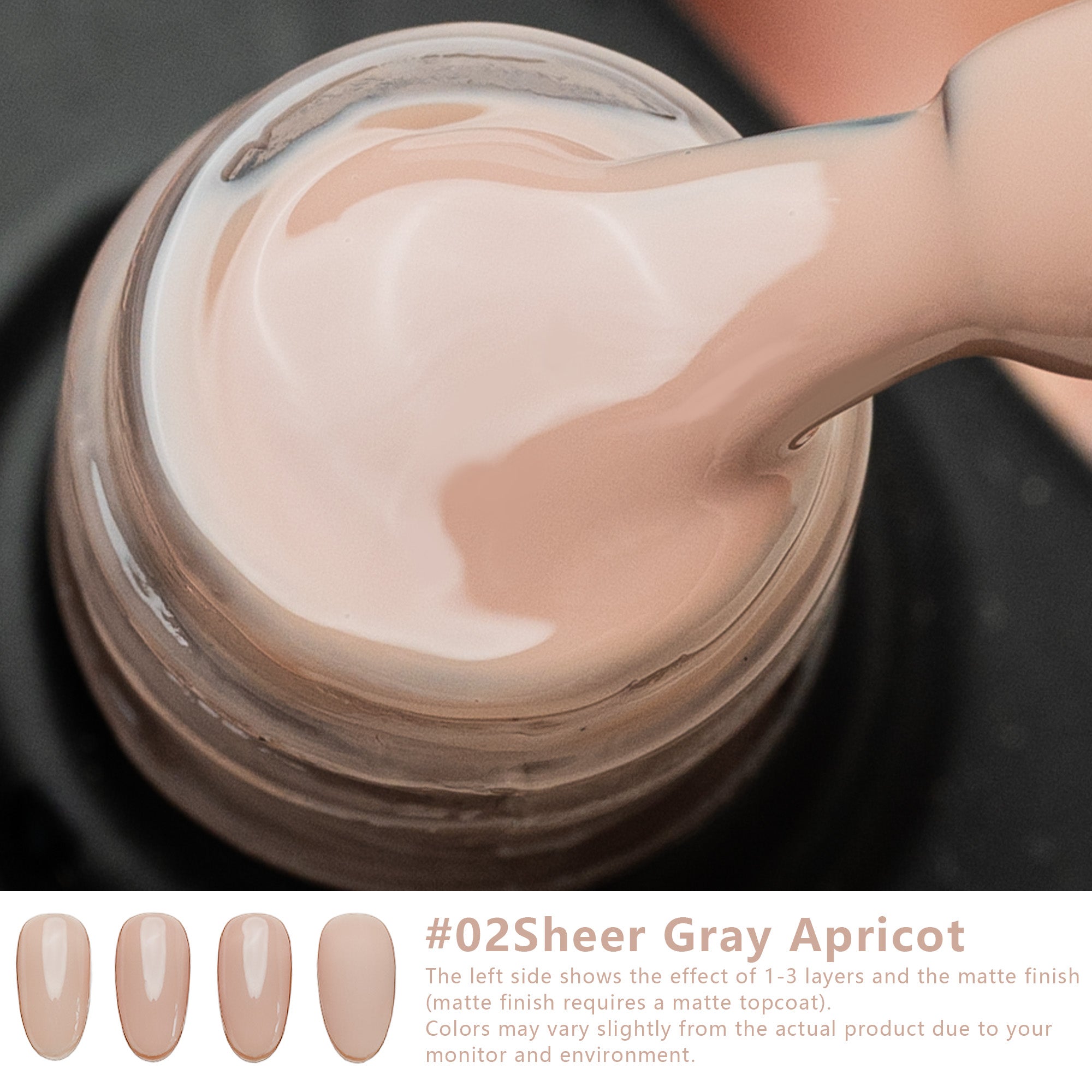 One-Step Gel Polish 3-in-1 | No Base or Top Coat Needed No Sanding UV/LED Compatible Easy Removal 15ml (#02 Sheer Gray Apricot)