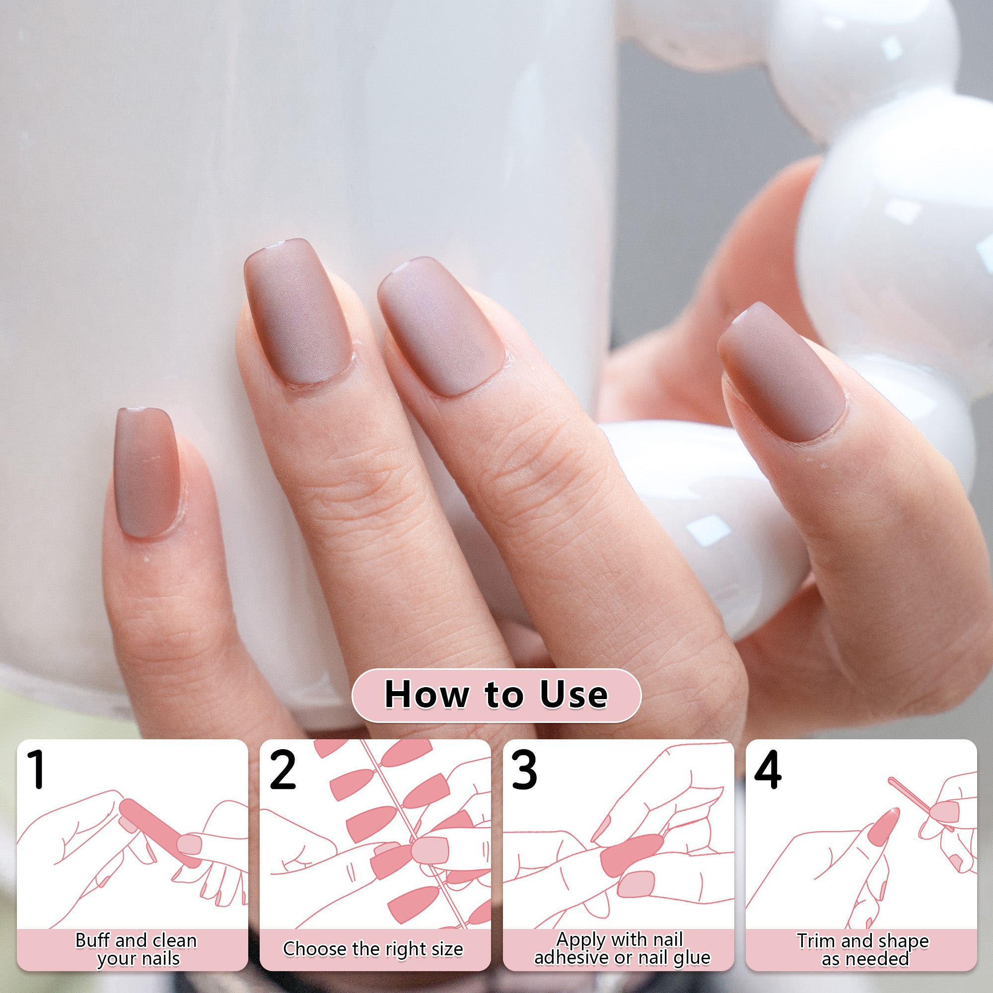 Standard Press-On Nails 120 Pcs, 4-in-1 Mix & Match Fake Nails, Reusable & Easy to Apply, DIY Nail Art #301