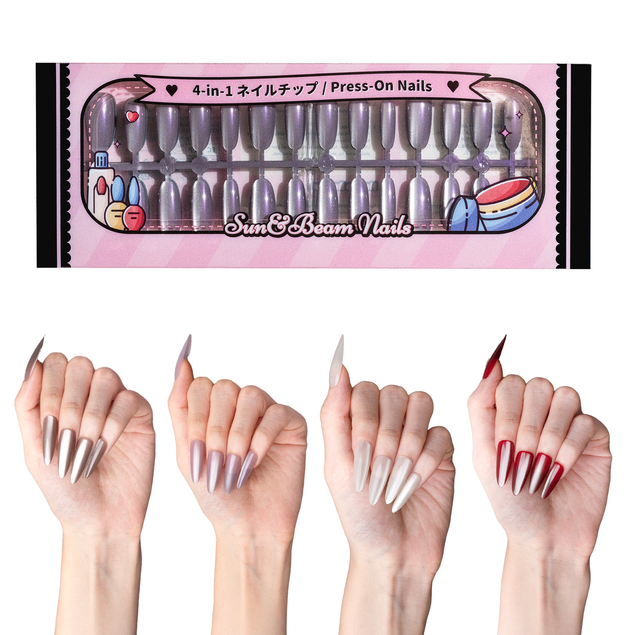 Standard Press-On Nails 120 Pcs, 4-in-1 Mix & Match Fake Nails, Reusable & Easy to Apply, DIY Nail Art #300