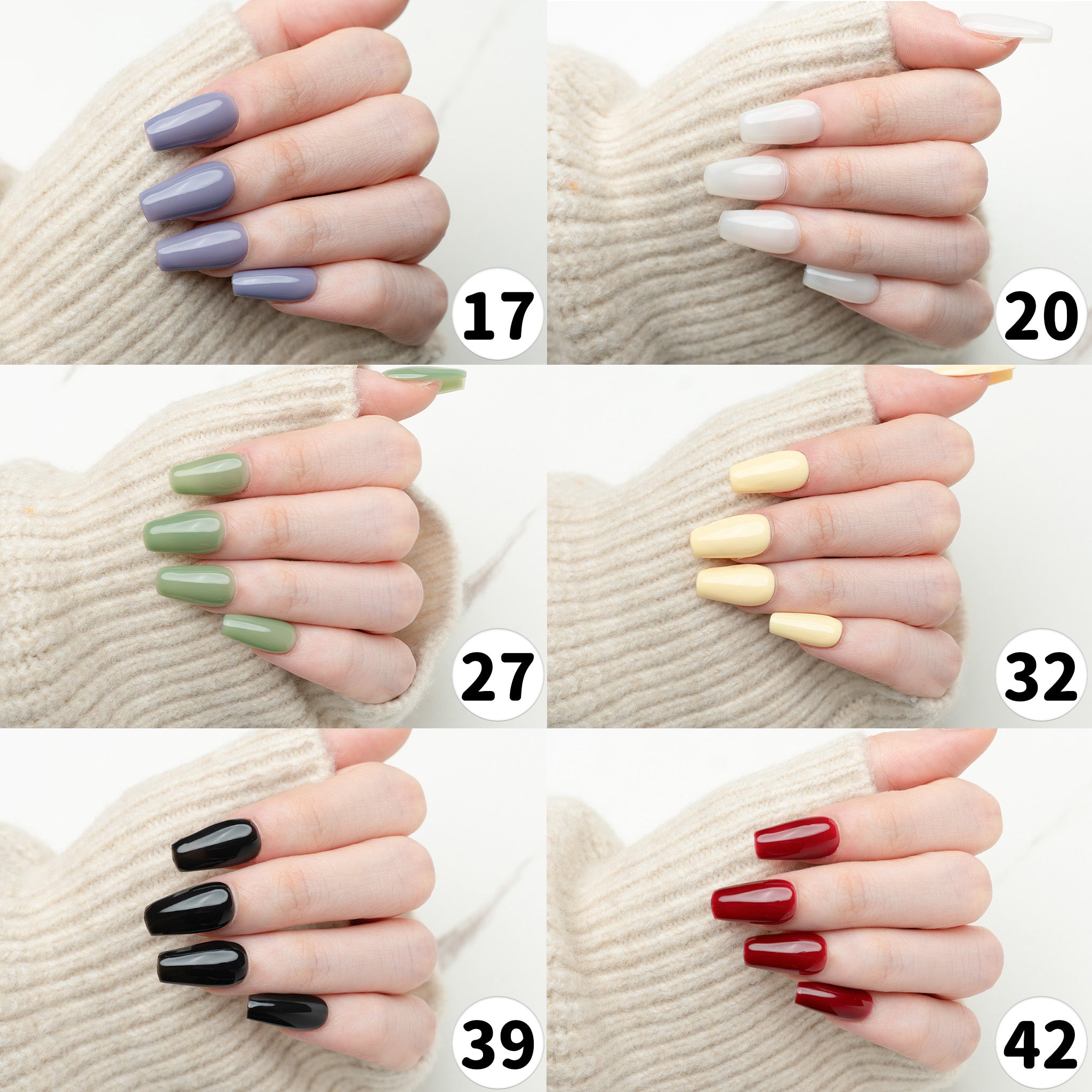 One-Step Gel Polish 3-in-1 No Base or Top Coat Needed No Buffing UV/LED Compatible Easy Removal 6 Bottles (17+20+27+32+39+42)