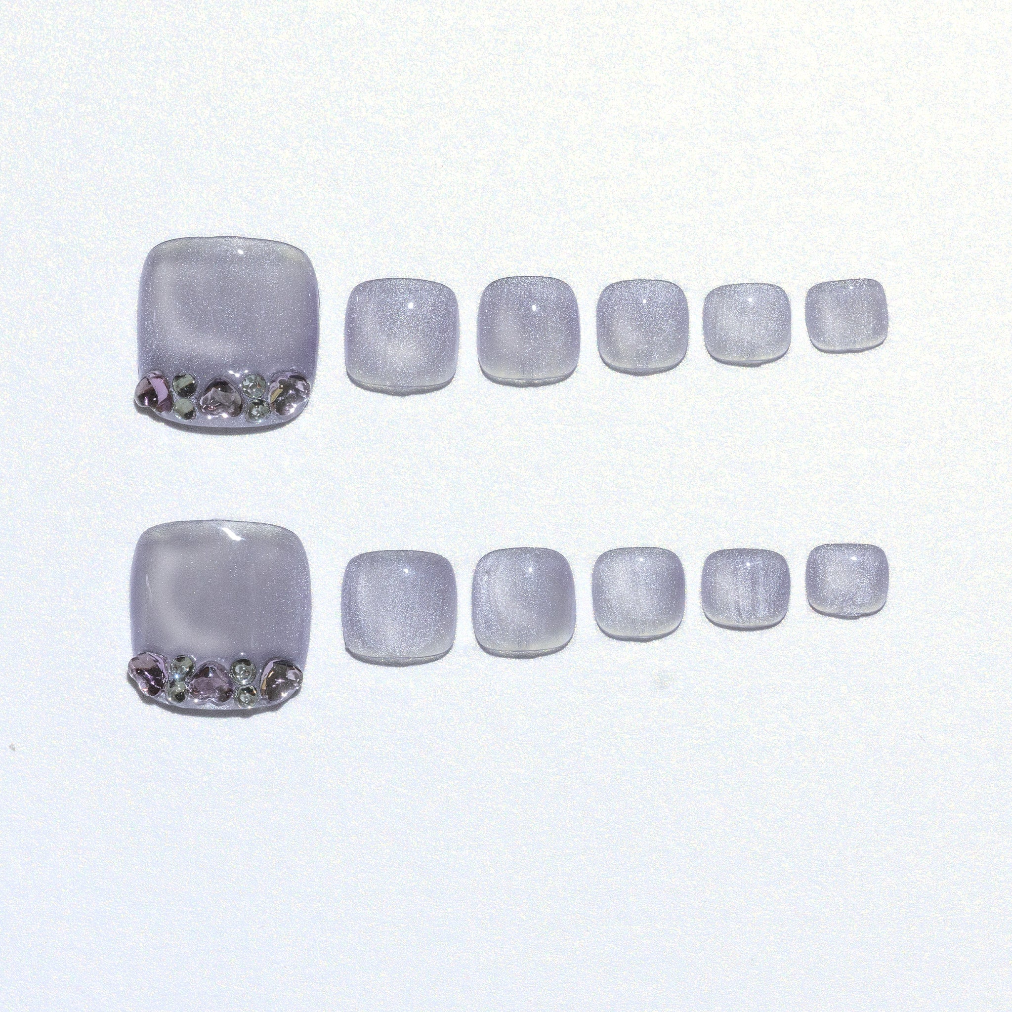 Handmade Short for Toes Press-On Nails - Purple Blue Rhinestone Glitter Hand-Painted 10 Pcs #225
