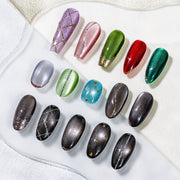 Sun&Beam Nails Custom Cat Eye Glitter Metallic Chrome Press-On Nails Handmade Fake Nails Select Shape, Color, Glitter & Style 10 Pcs