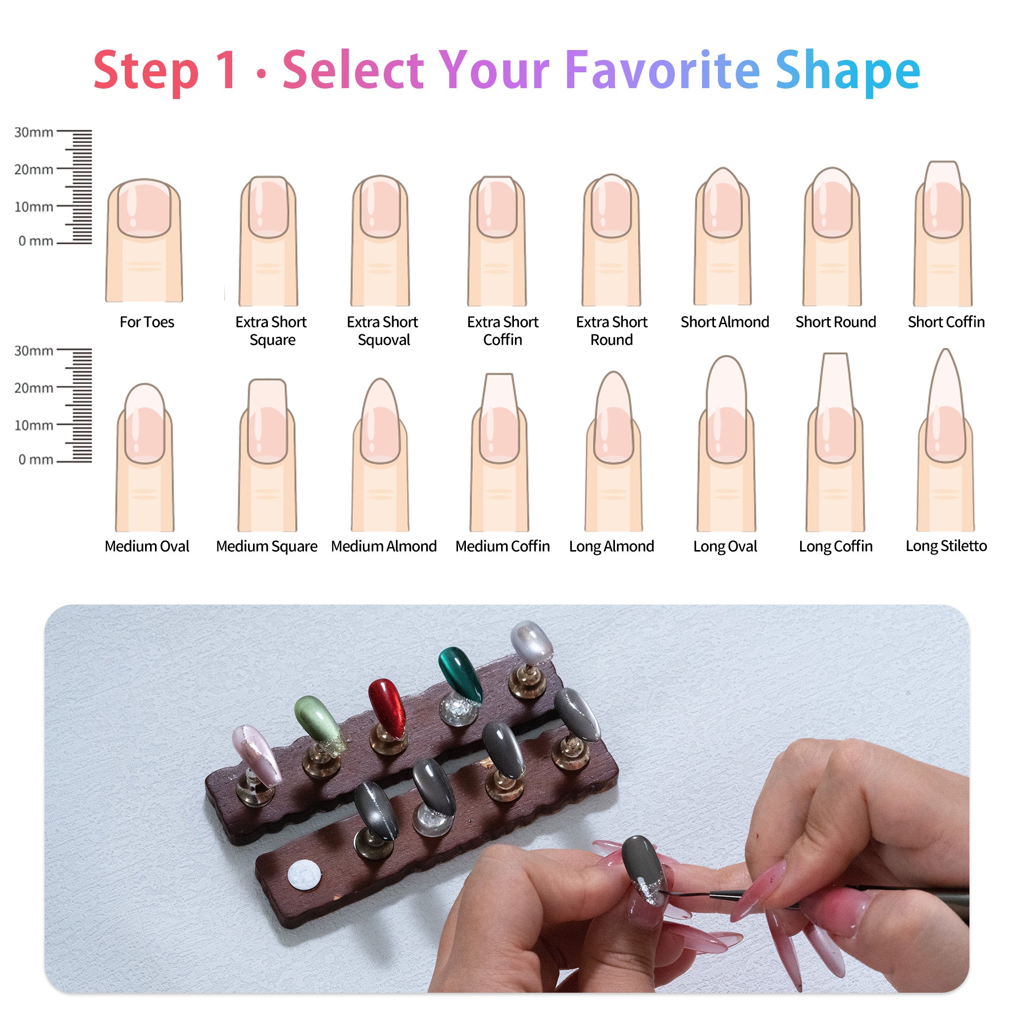 Sun&Beam Nails Custom Cat Eye Glitter Metallic Chrome Press-On Nails Handmade Fake Nails Select Shape, Color, Glitter & Style 10 Pcs