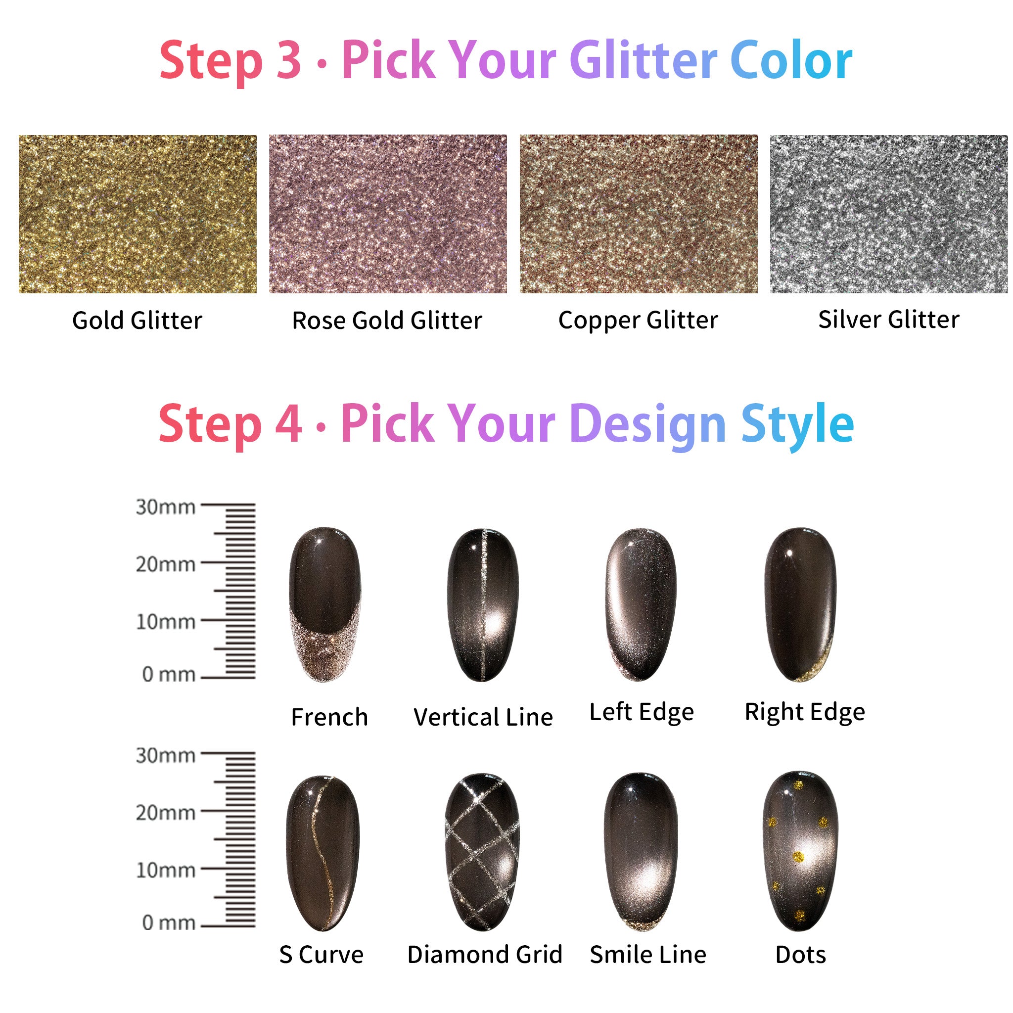 Sun&Beam Nails Custom Cat Eye Glitter Metallic Chrome Press-On Nails Handmade Fake Nails Select Shape, Color, Glitter & Style 10 Pcs