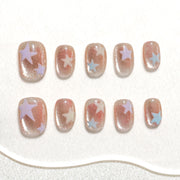 Handmade Short Squoval Round Press-On Nails - Pink Star Magnet Sweet 10 Pcs #285