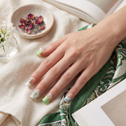 Sun&Beam Nails Handmade Duck Press-On Nails, Green and Blue 3D Flowers #328