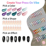 Custom Solid Cat Eye Press-On Nails – Handmade Magnetic Nails – Choose Color, Shape, Size & Effect #C01
