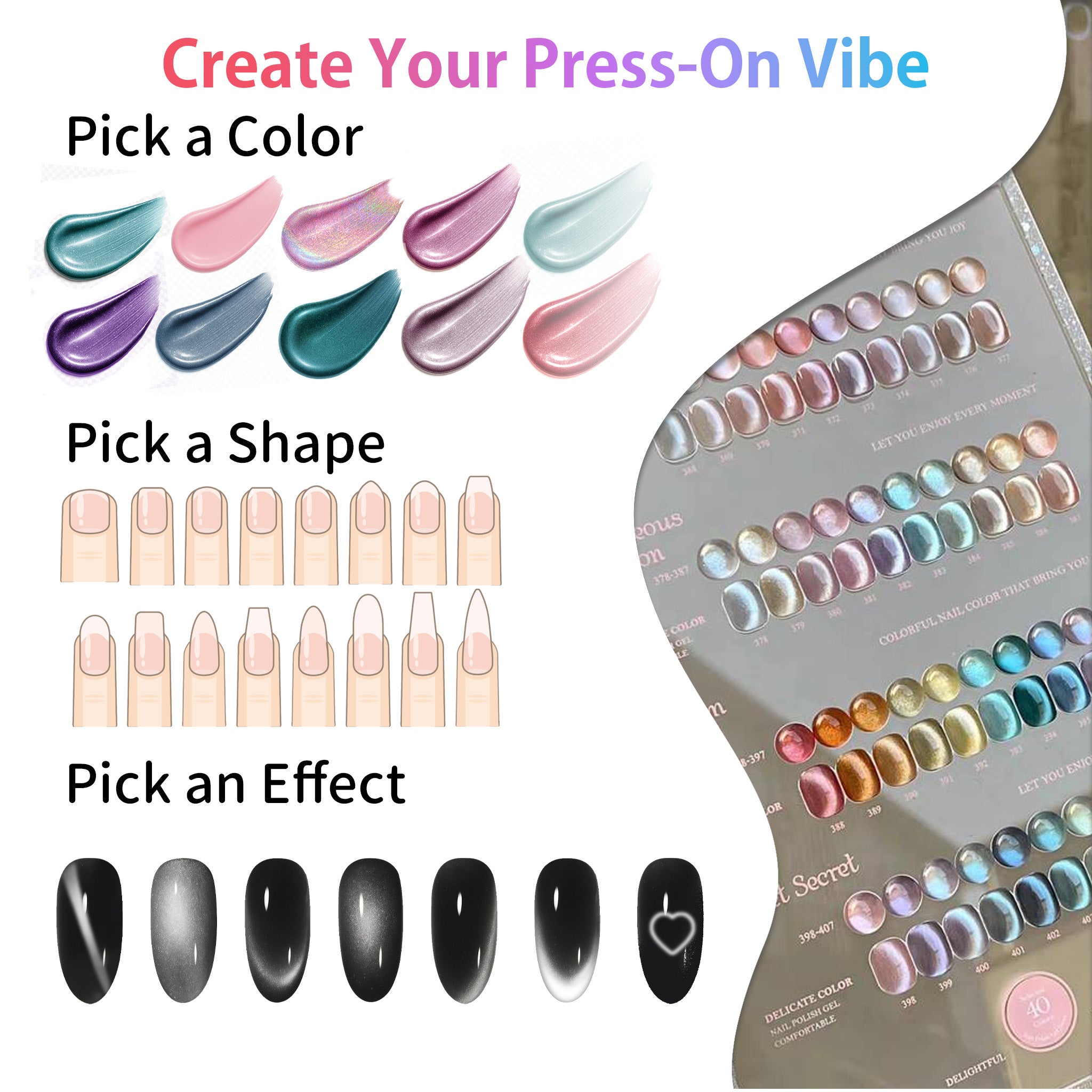 Custom Solid Cat Eye Press-On Nails – Handmade Magnetic Nails – Choose Color, Shape, Size & Effect #C01