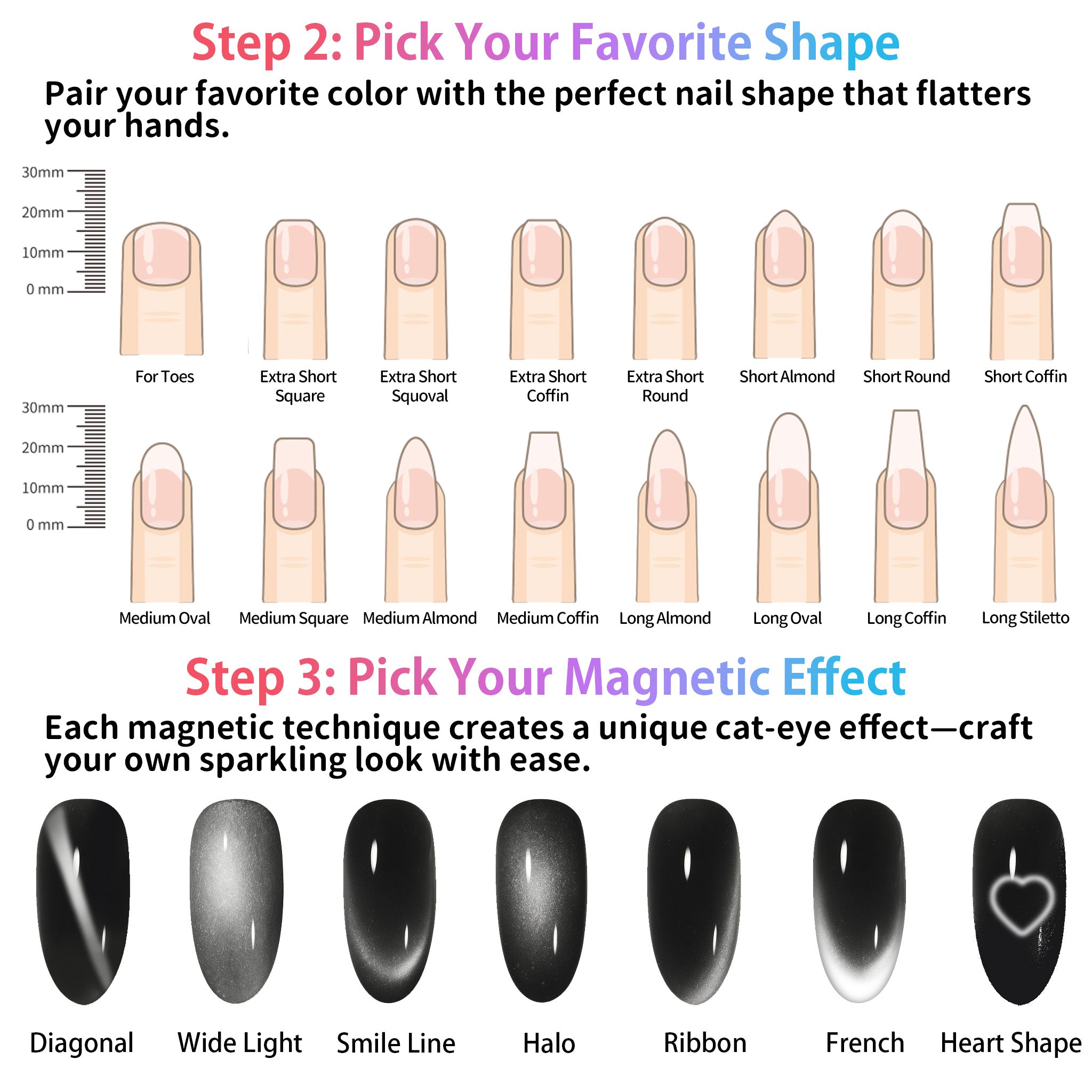 Custom Solid Cat Eye Press-On Nails – Handmade Magnetic Nails – Choose Color, Shape, Size & Effect #C01