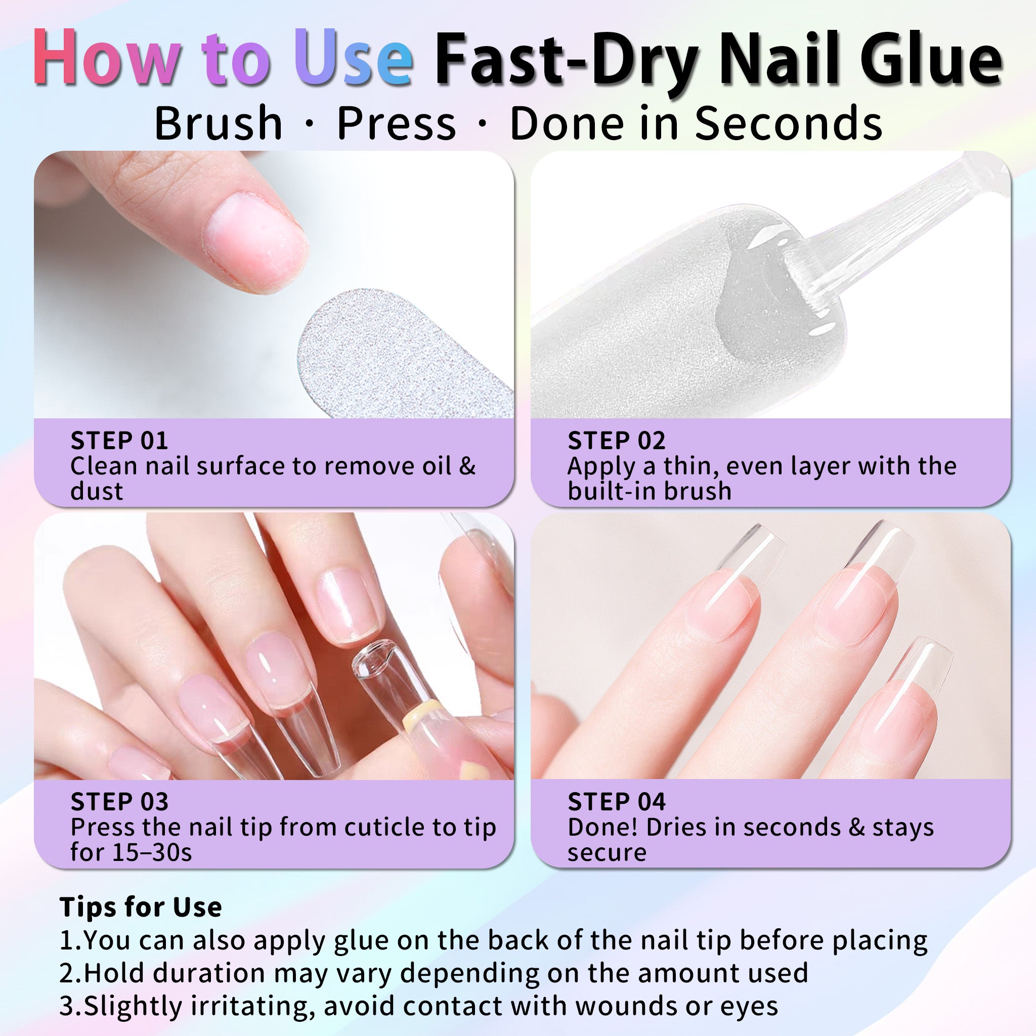 Nail Glue 15mL with Brush – Fast Drying, Ultra Strong, Waterproof, Gentle on Nails – For Press-On Nails & Nail Tips – Long-Lasting & Easy for Beginners