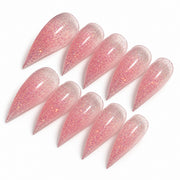 FN-HM-324 pink ombre glitter cat-claw press-on nails, set of 10