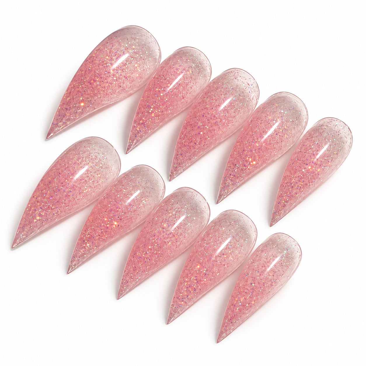FN-HM-324 pink ombre glitter cat-claw press-on nails, set of 10