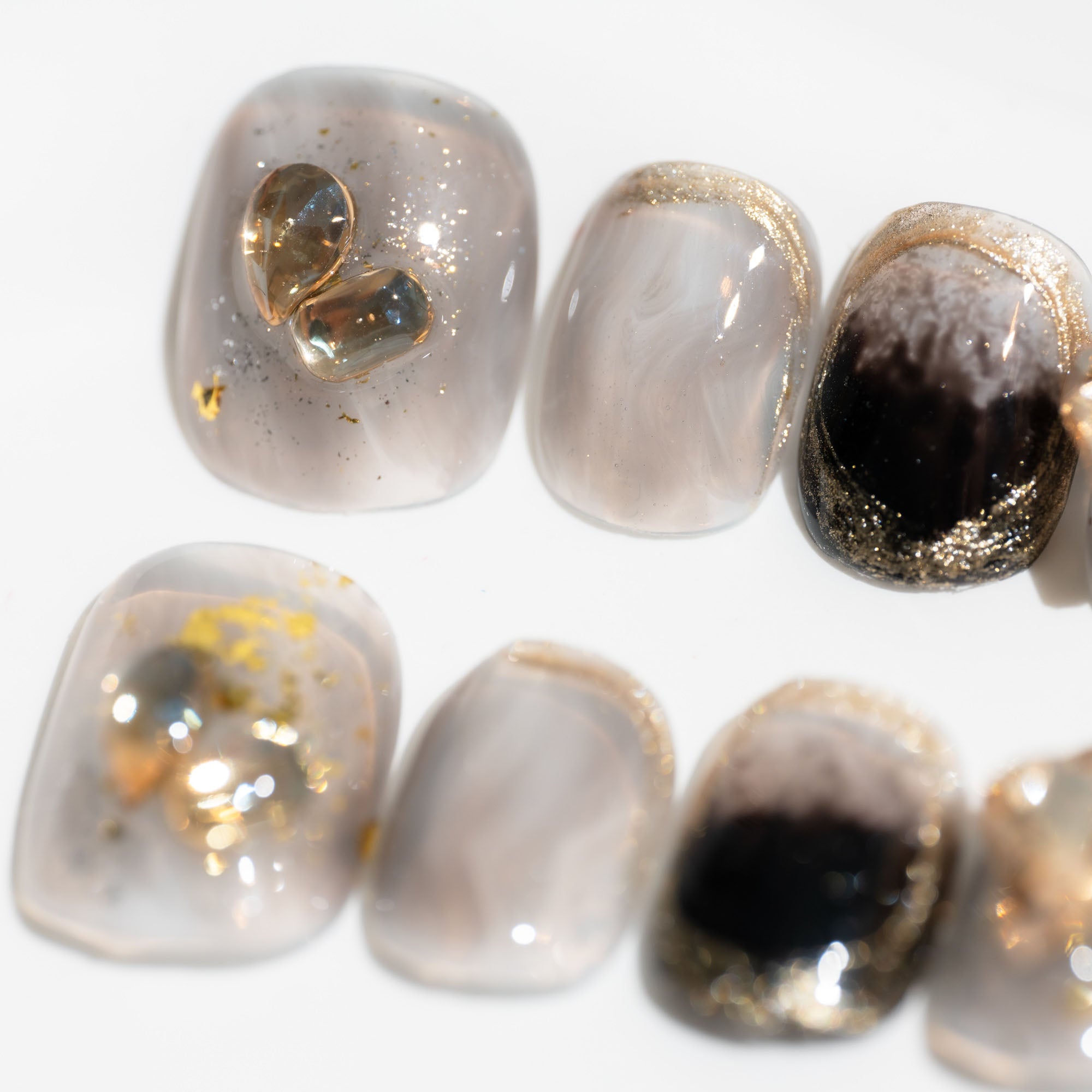 ハンドメイド ショート 短め スクエアオーバル ラウンド ネイルチップ– ブラック グレー グラデーション ニュアンス トレンディ 10枚セット #074