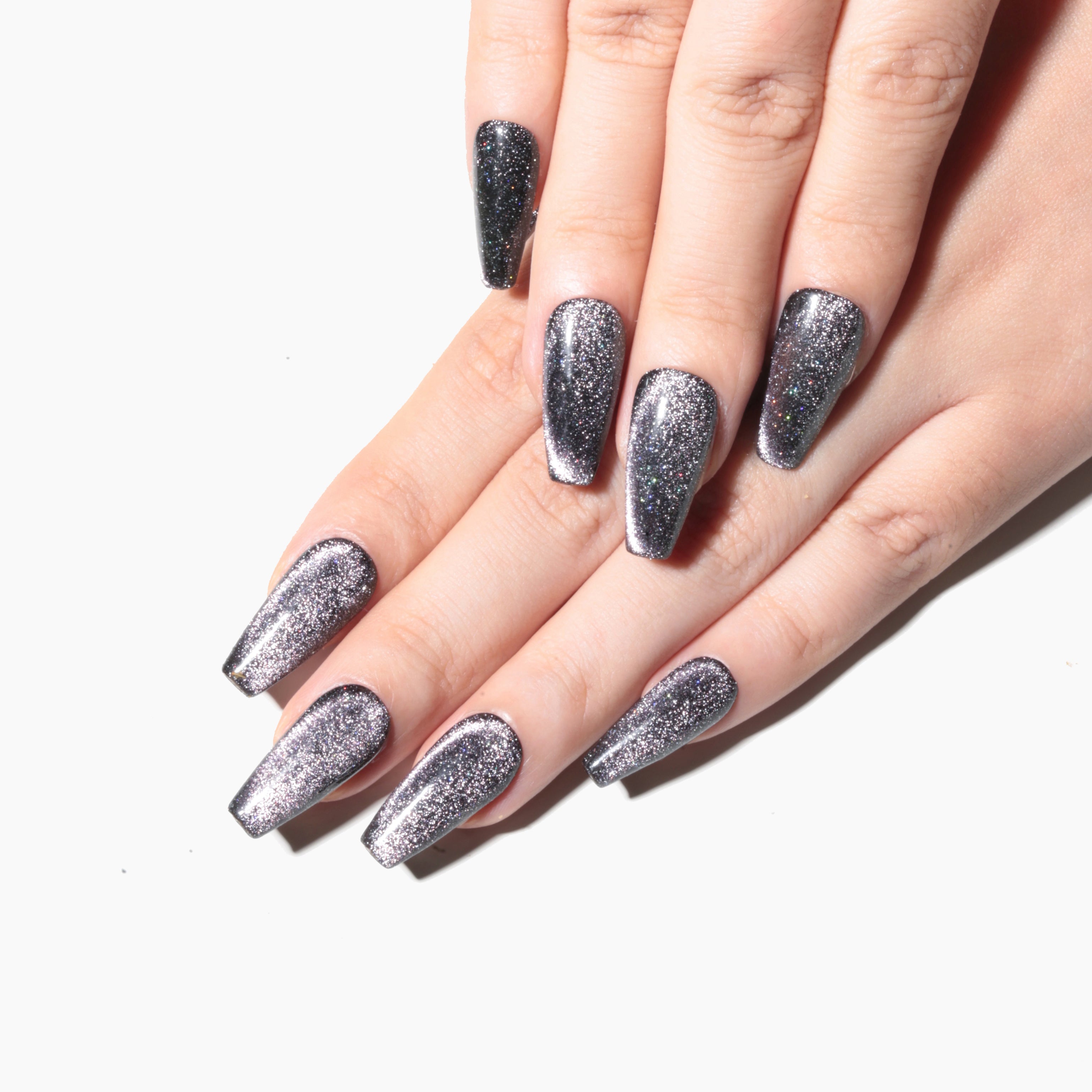 Handmade Medium Coffin Ballerina Press-On Nails - Black Pink Magnet Minimalist glossy 10 Pcs #106