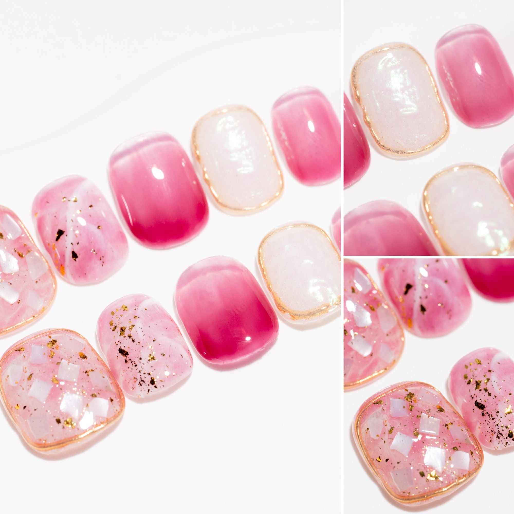 Handmade Short Squoval Round Press-On Nails - Purple White Gradation Sparkling Japanese 10 Pcs #038