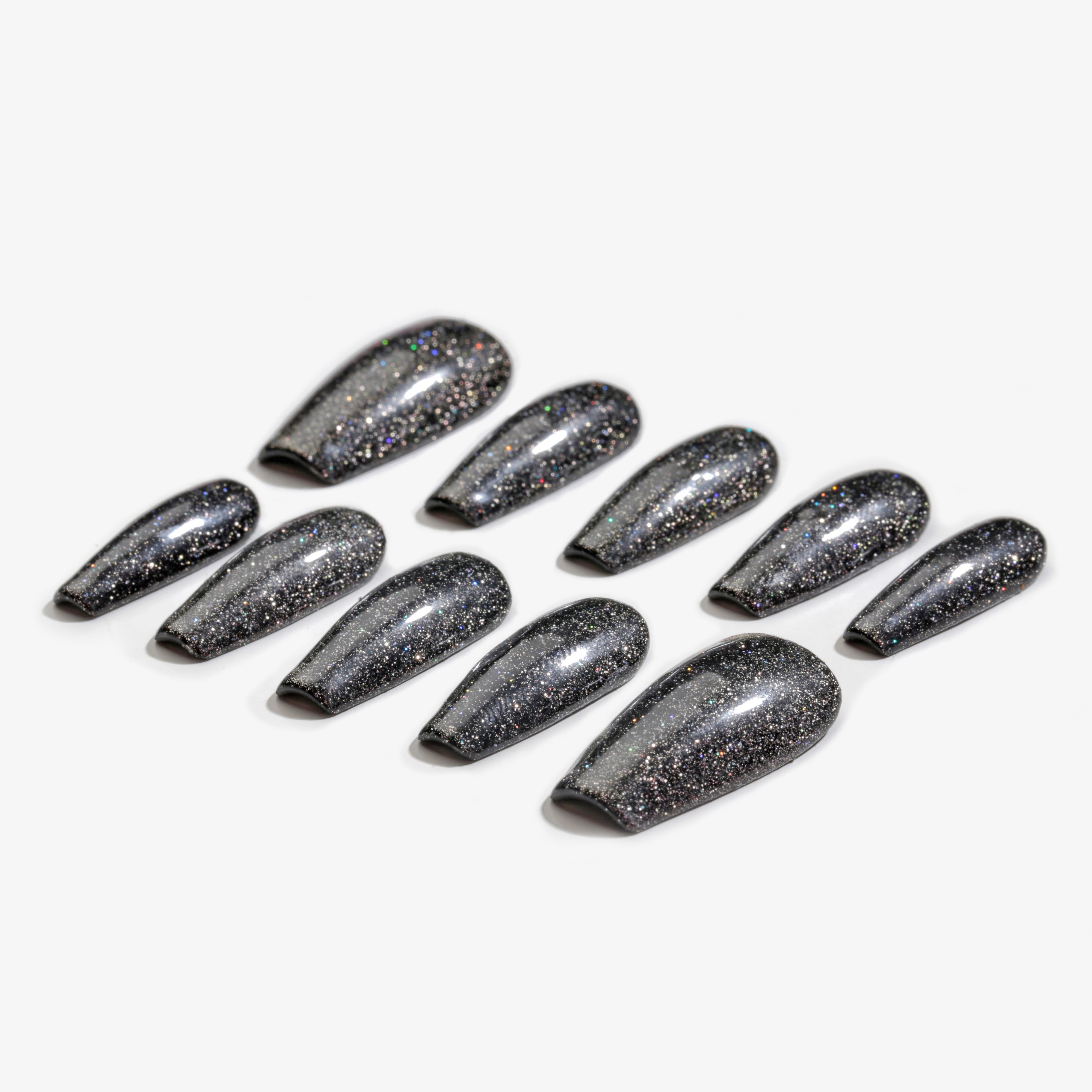 Handmade Medium Coffin Ballerina Press-On Nails - Black Pink Magnet Minimalist glossy 10 Pcs #106