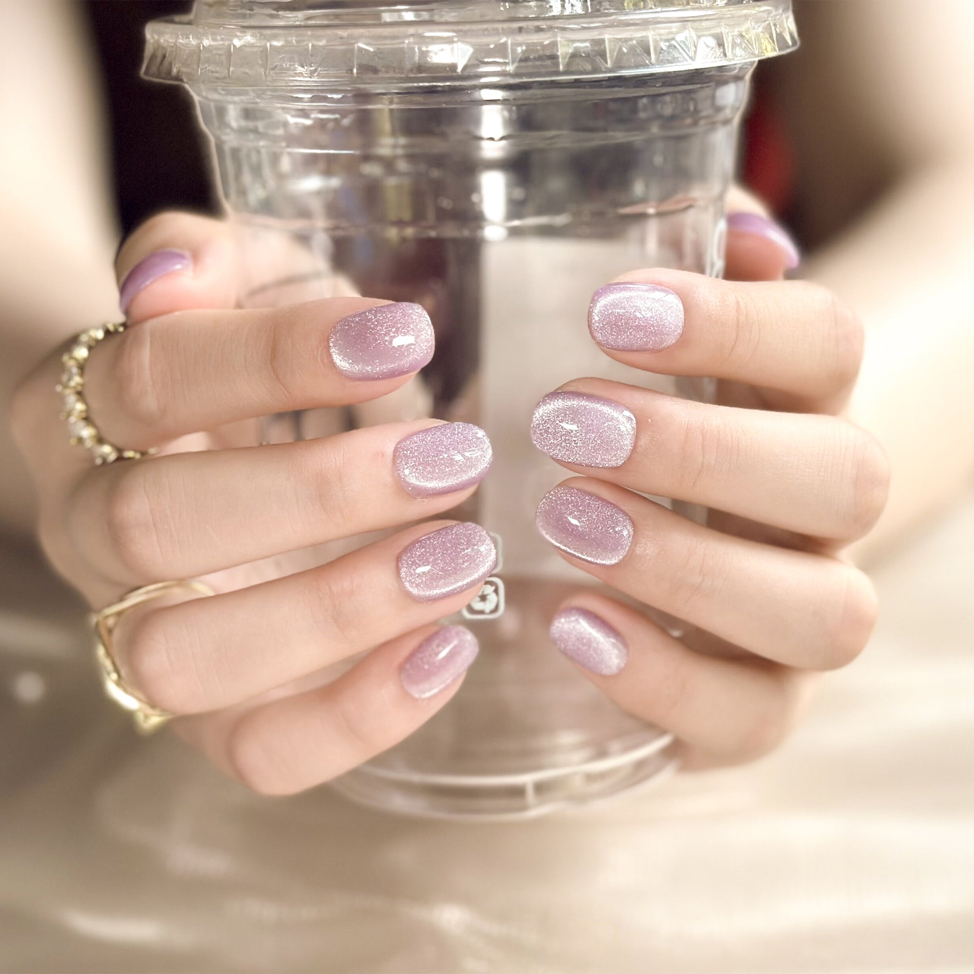 ハンドメイド ショート 短め スクエアオーバル ラウンド ネイルチップ– むらさき マグネット 無地 ワンカラー グロッシー 10枚セット #094