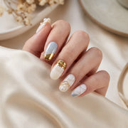 Moonlit Ivory & Gold Handmade Press-On Nails — #340