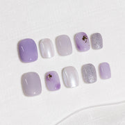 Handmade Short Squoval Round Press-On Nails - Purple Magnet Trendy Minimalist 10 Pcs #257