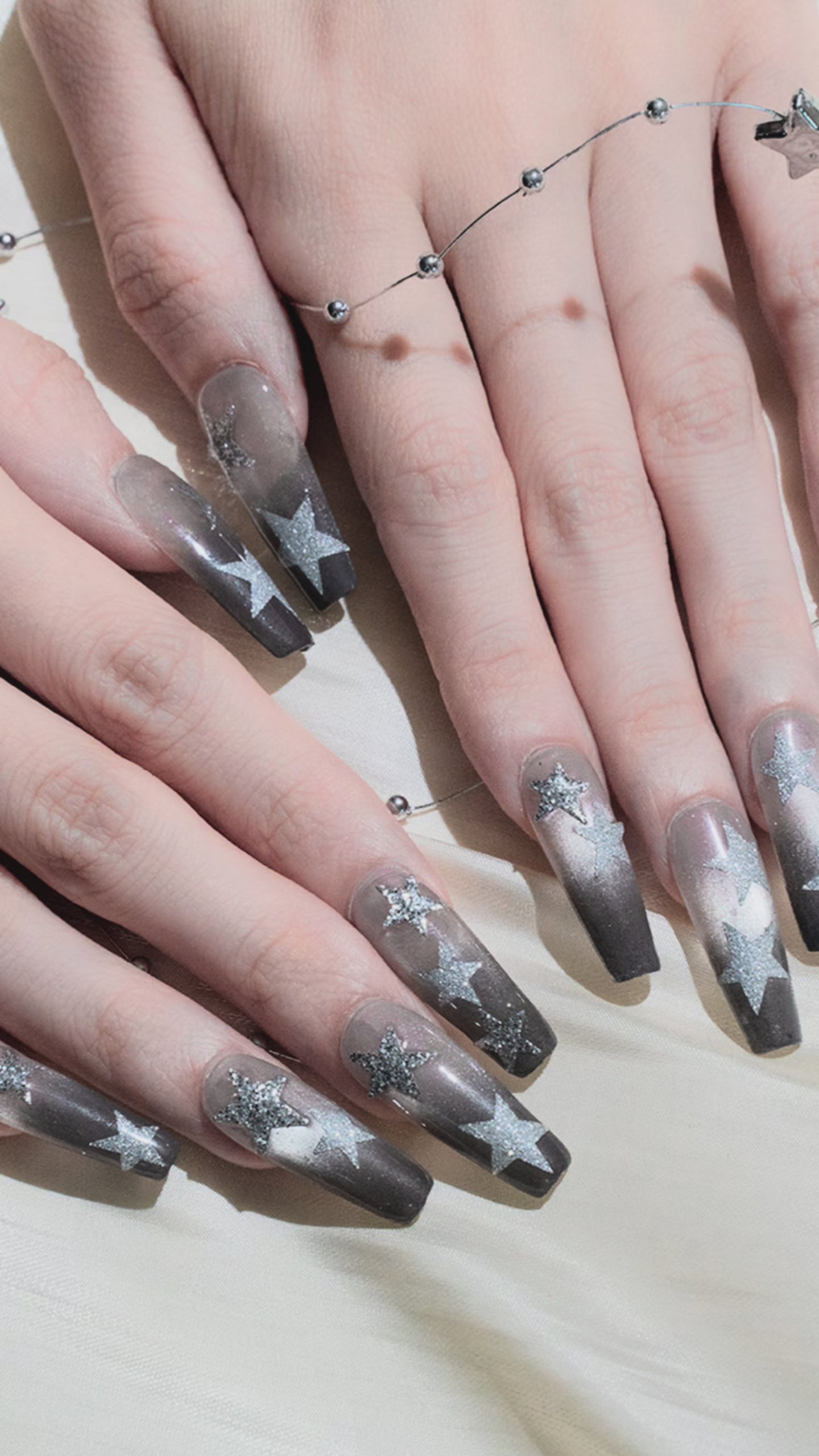 Cargar vídeo: Handmade Long Coffin Ballerina Press-On Nails - Silver Ombre 10 Pcs #263